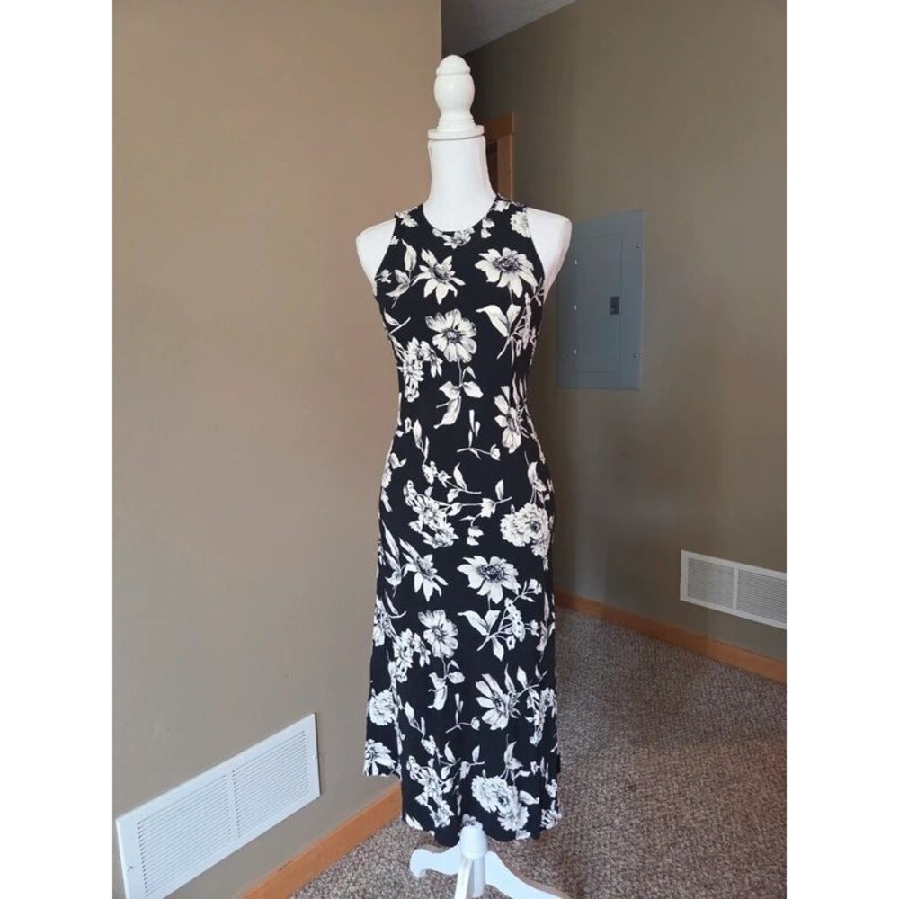 Vintage 90s Black and white floral sleeveless maxi dress